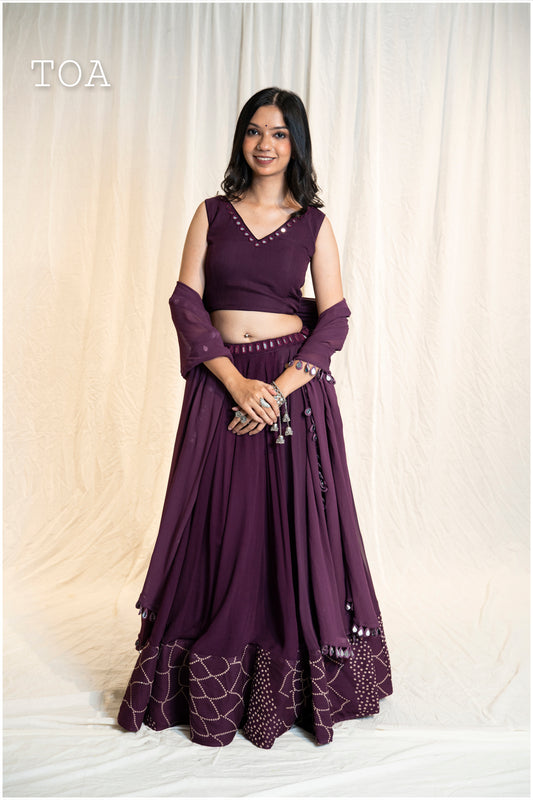 Mirror & Bandhani Georgette Set - Wine