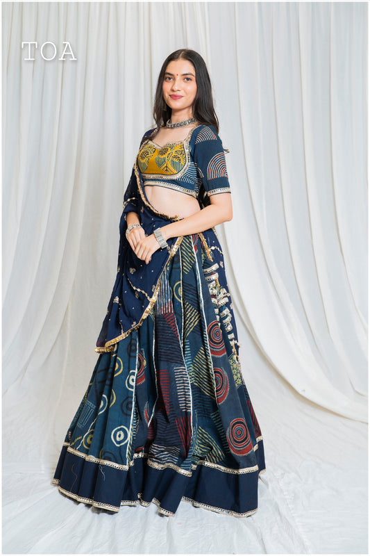 Shades Of Ajrakh Collection- Indigo Ajrakh Gamthi Outfit - E L