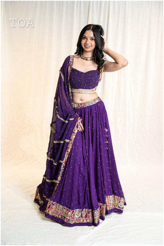 Purple vintage border Dupatta Only