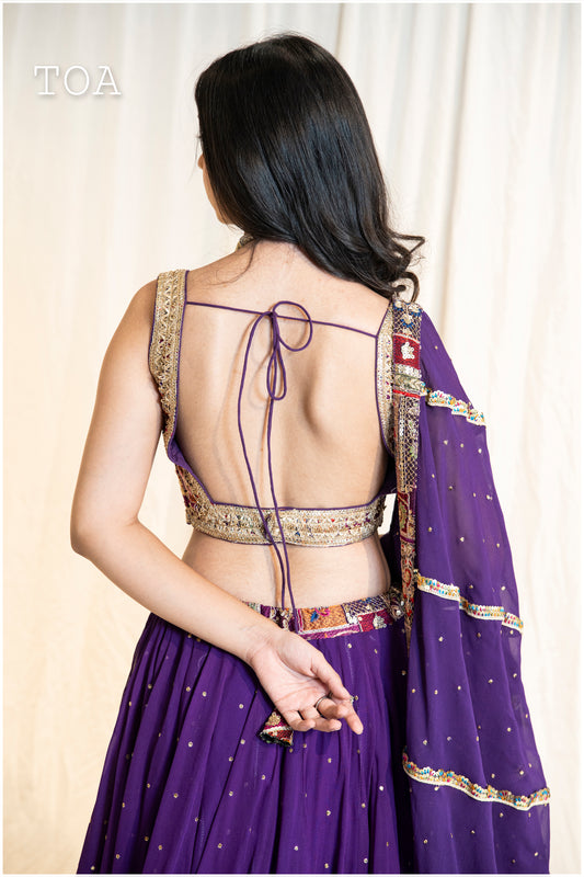 Purple vintage border Dupatta Only