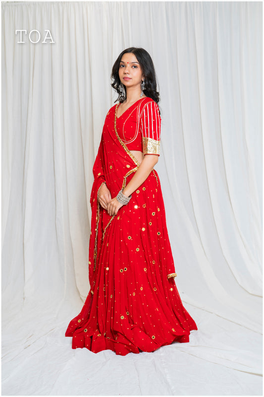 Shades Of Mirror -💫💫 Sequins Sitara Golden Mirror Skirt Only - Red