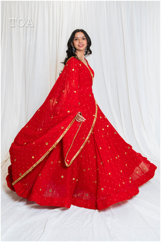 Shades Of Mirror - Sequins Sitara Golden Mirror Georgette Dupatta - Red