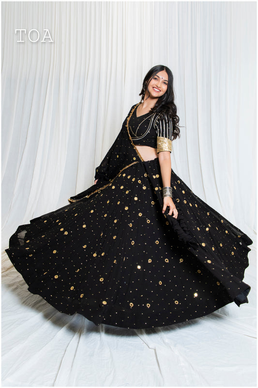 Shades Of Mirror - Sequin Sitara Golden Mirror & Lampi Outfit - Black
