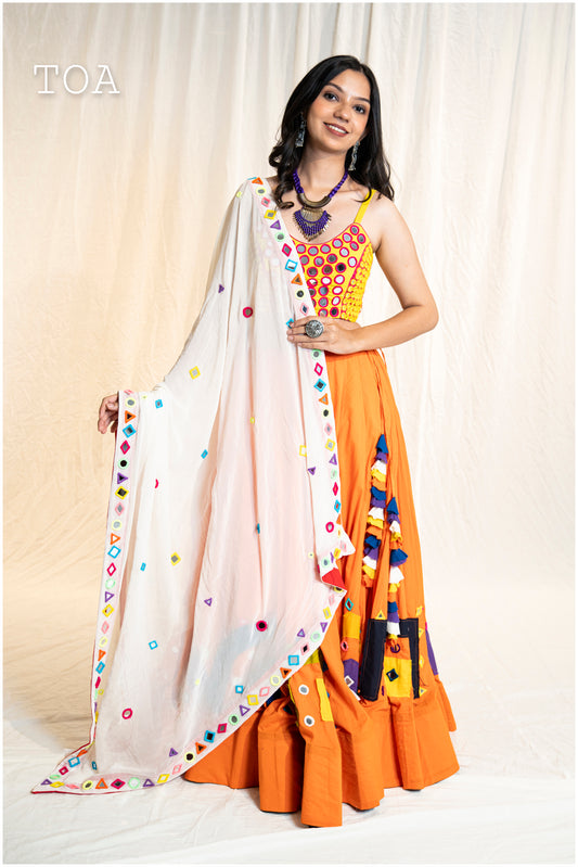 Pop Up Mirror Work Dupatta - Off White