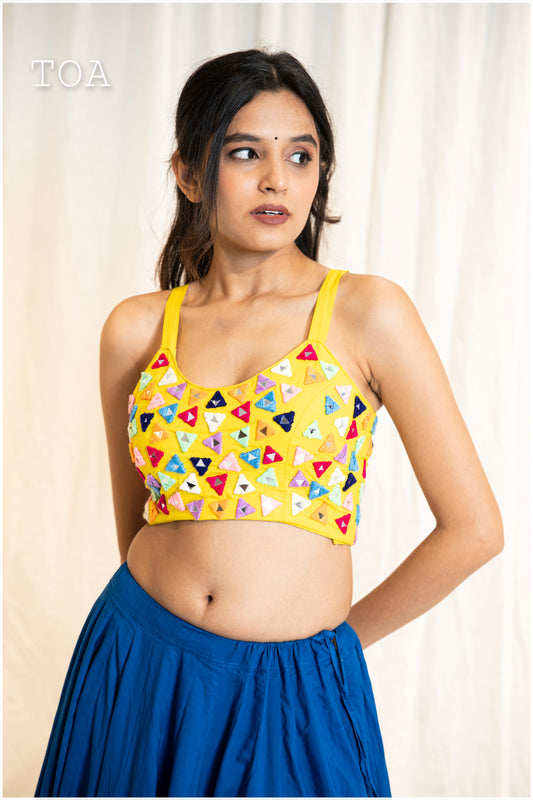 PoP Up Real Mirror Hand Work Blouse - Yellow