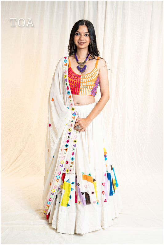 Pop Up Mirror Work Dupatta - Off White