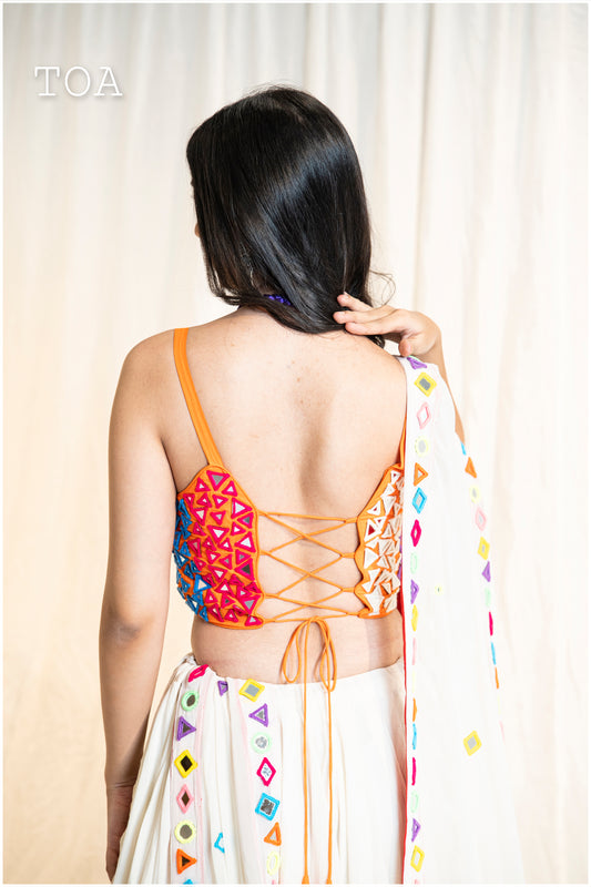 PoP Up Real Mirror Hand Work Blouse Orange
