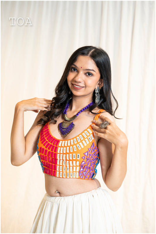 PoP Up Real Mirror Hand Work Blouse Orange