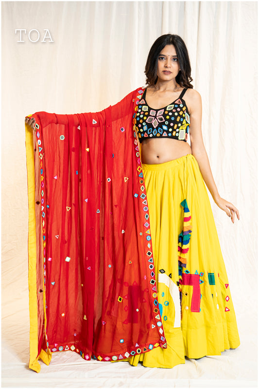 Pop Up Mirror Work Dupatta - Red