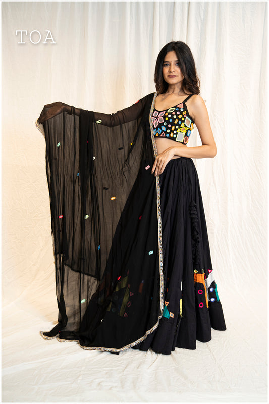 Pop Up Mirror Work Dupatta - Black