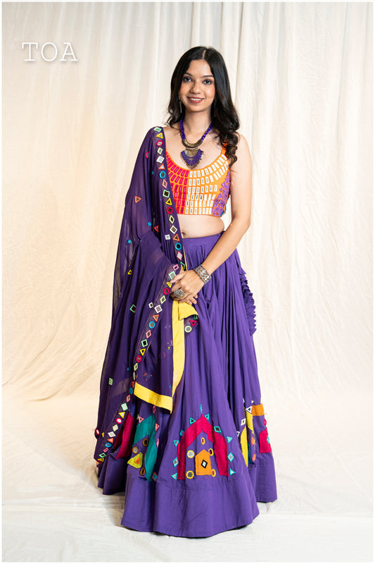 Pop Up Mirror Work Dupatta - Purple