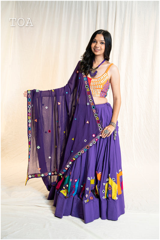 Pop Up Mirror Work Dupatta - Purple