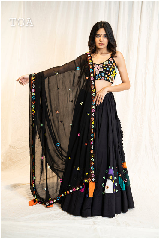 Pop Up Mirror Work Dupatta - Black