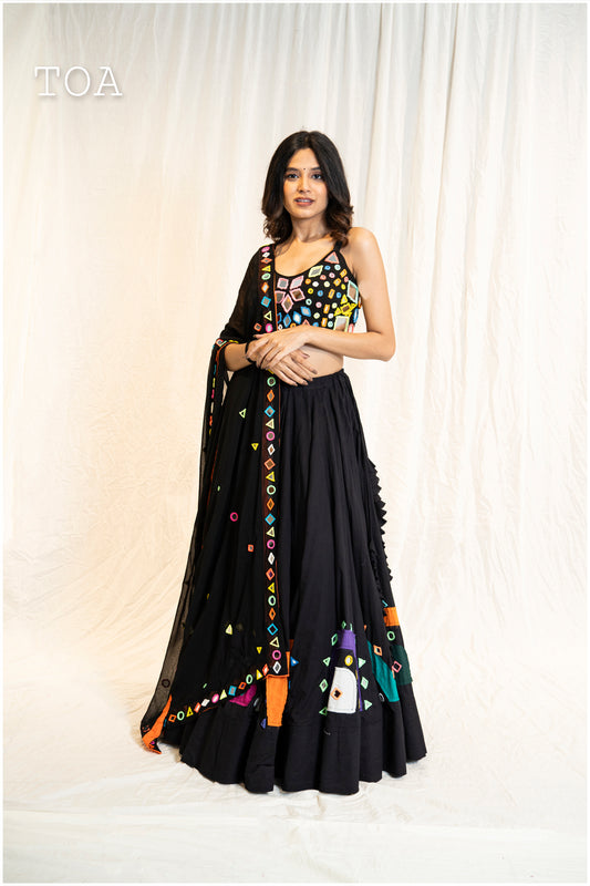 Pop Up Mirror Work Dupatta - Black