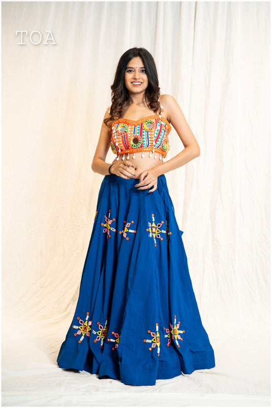 Royal Blue Multi Mirror Work Skirt