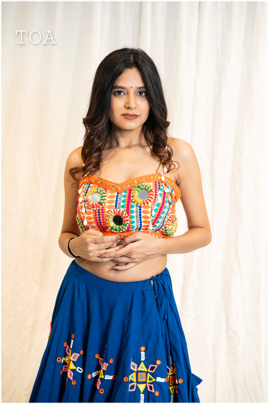 Kashmiri Mirror Work Top - Orange
