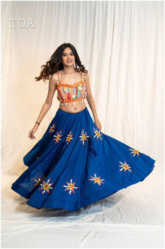 Royal Blue Multi Mirror Work Skirt