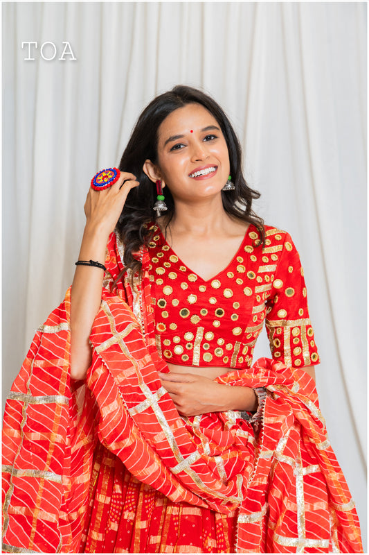 Shades Of Lampi - Gharchola Bandhani Lampi Outfit - Red