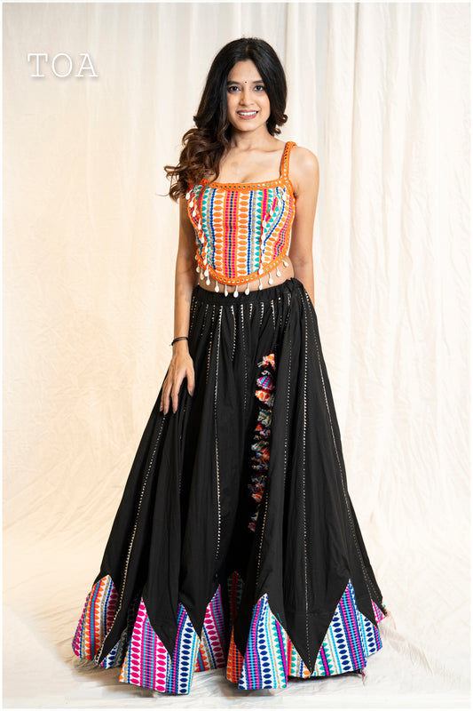 Multi Kashmiri Pentacolor Parade skirt - Black Multi