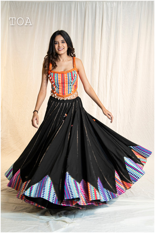 Multi Kashmiri Pentacolor Parade skirt - Black Multi