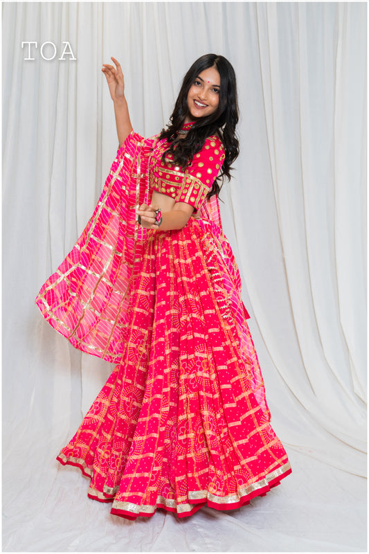Shades Of Lampi - Gharchola Bandhani & Lampi Skirt Flare 15 Meters - Pink