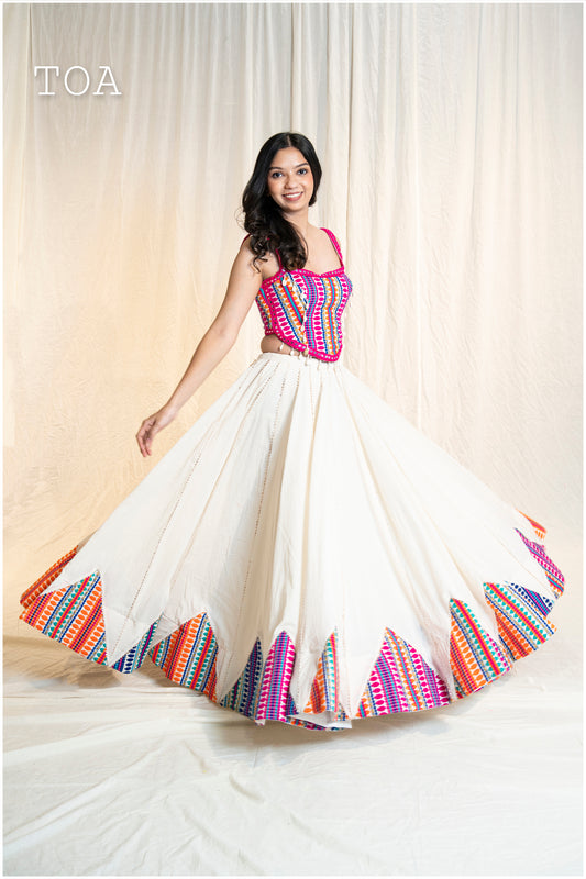 Multi Kashmiri Pentacolor Parade skirt - Off White Multi