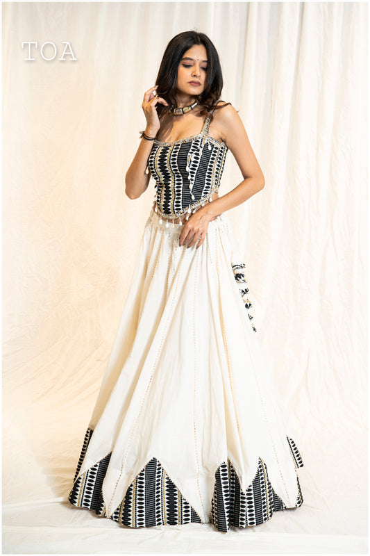 Kashmiri Top & Skirt - Black & Off White