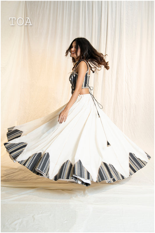 Kashmiri Top & Skirt - Black & Off White