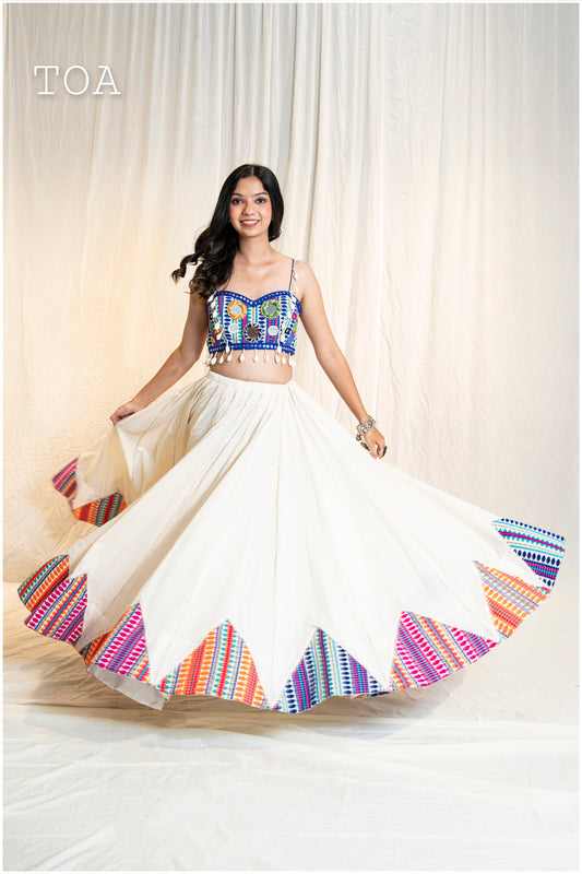 Multi Kashmiri Pentacolor Parade skirt - Off White Multi