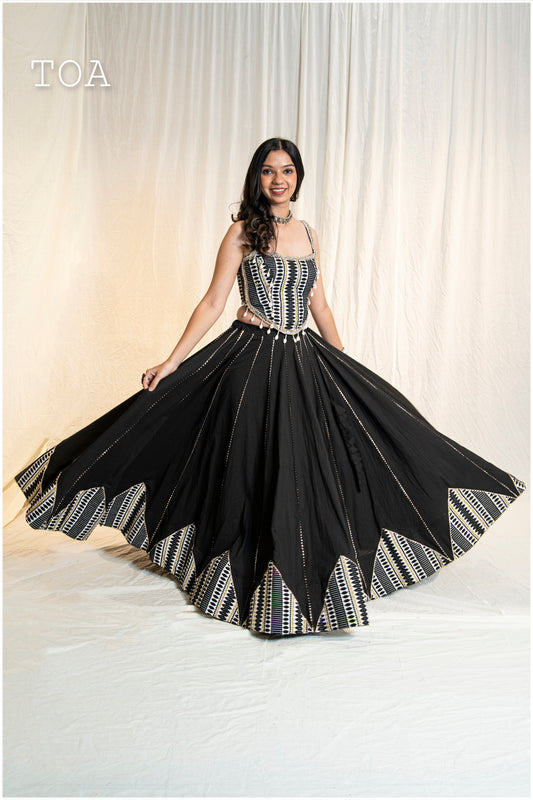 Kashmiri Top & Skirt - Black & Black