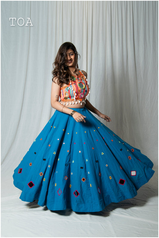 Turquoise Multi Mirror Work Skirt