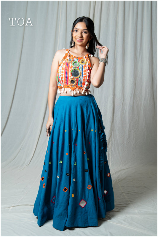 Turquoise Multi Mirror Work Skirt