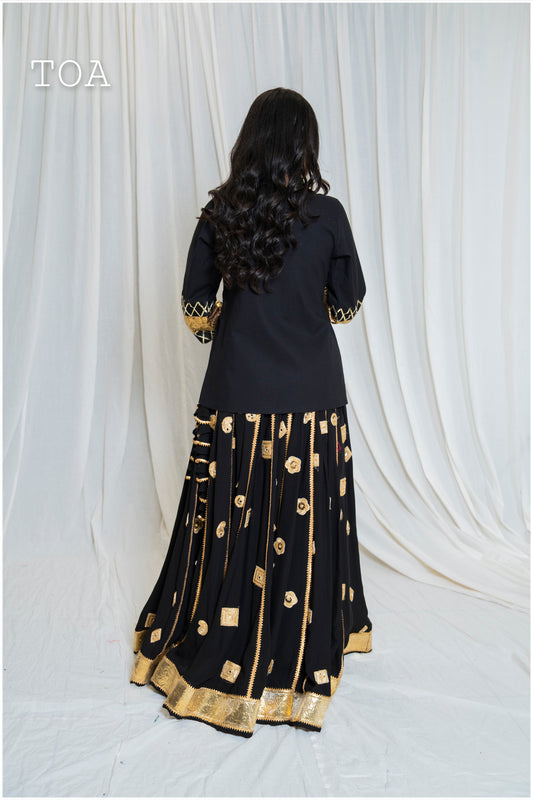 Shades Of Lampi - Traditional Angarkha Lampi Top - Black