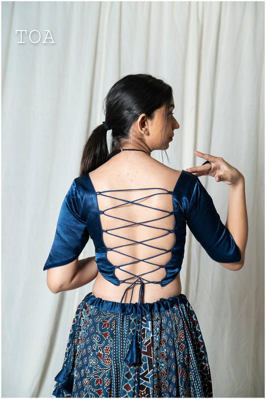 Premium Design Gaji Blouse (Indigo Blue - EL)
