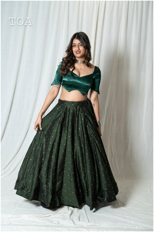Textured Silk Sequins Skirt Only - Bottle Green