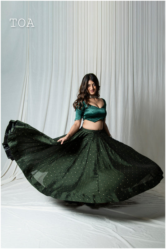 Textured Silk Sequins Skirt Only - Bottle Green