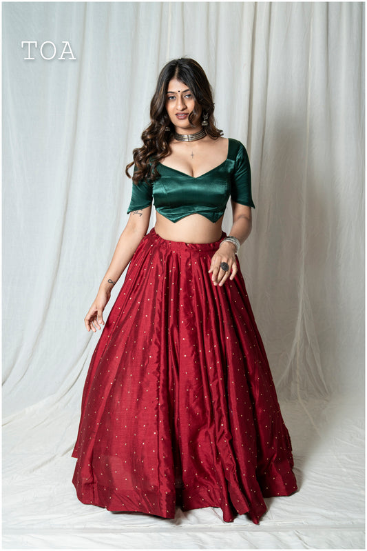 Textured Silk Sequins Skirt Only - Reddish Maroon