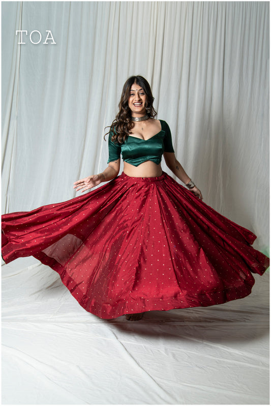 Textured Silk Sequins Skirt Only - Reddish Maroon