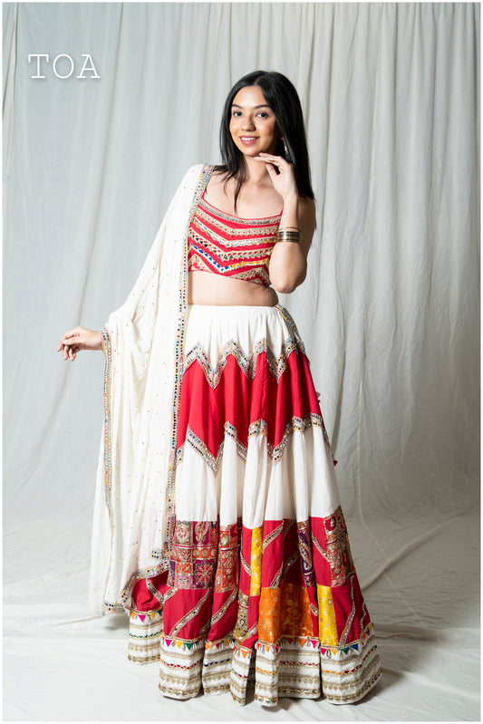 Multi Mirror Border Off White Sequins Dupatta Only