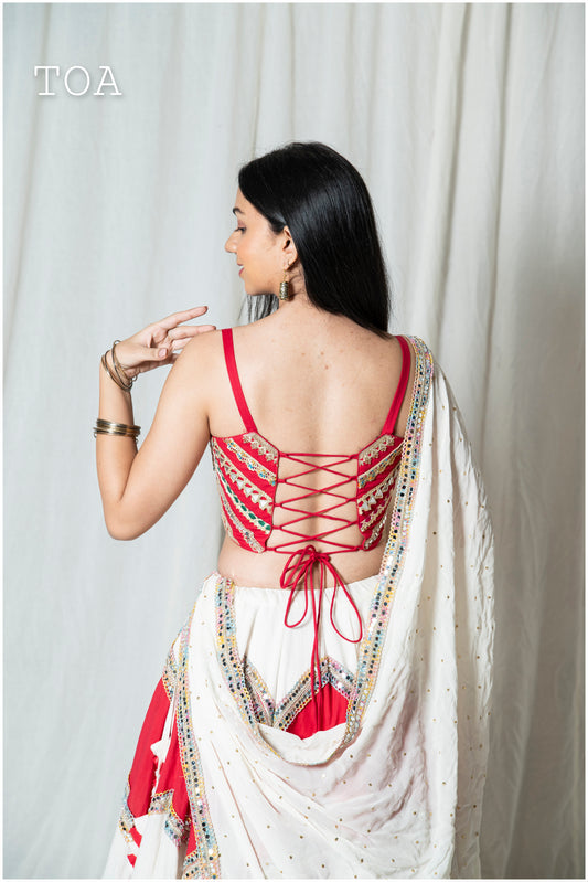 Multi Mirror Border Off White Sequins Dupatta Only