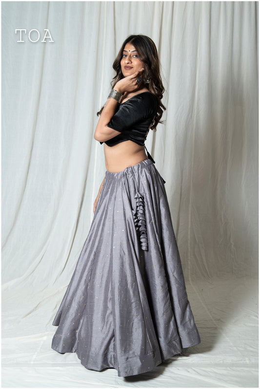 Textured Silk Sequins Skirt Only - Grey