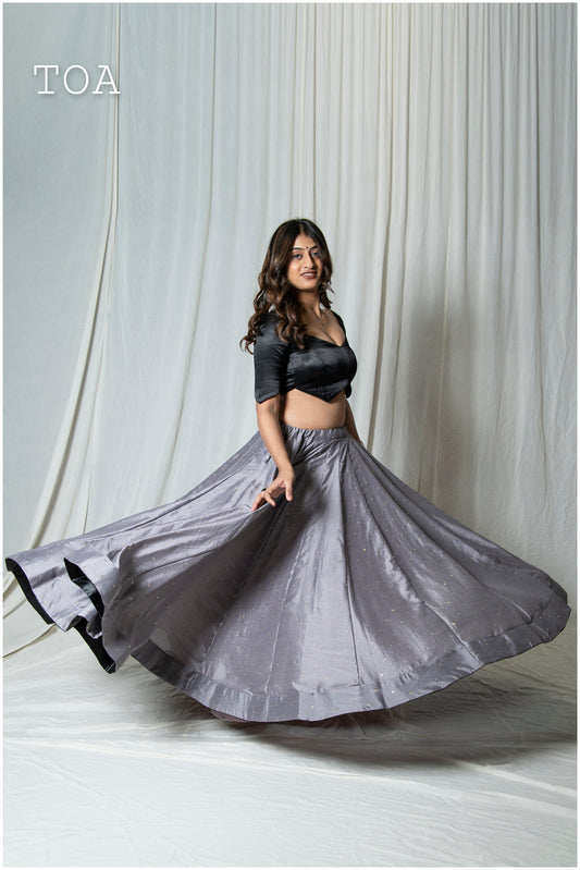 Textured Silk Sequins Skirt Only - Grey