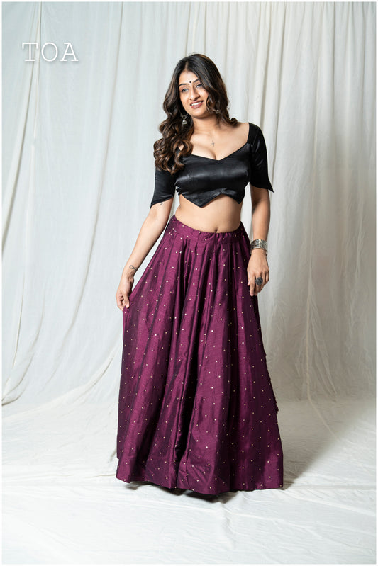 Textured Silk Sequins Skirt Only - Wine