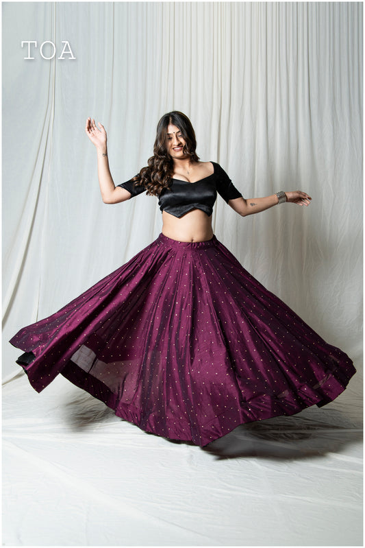Textured Silk Sequins Skirt Only - Wine