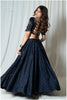 Textured Silk Sequins Skirt Only - Navy Blue