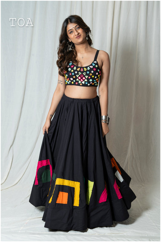 Symbolic Black Patch Skirt & Mirror Top