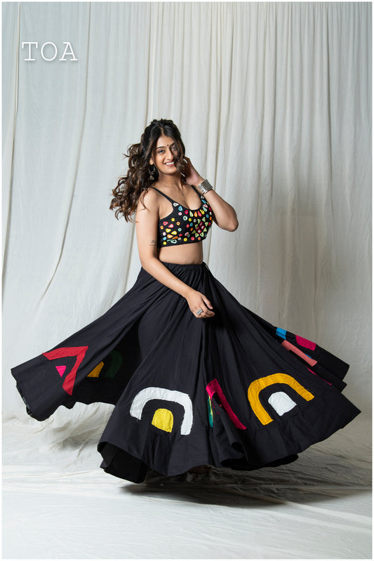 Symbolic Black Patch Skirt & Mirror Top