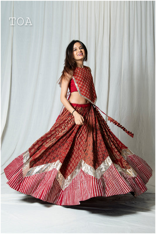 Ajrakh Grace Skirt & Top - Maroon