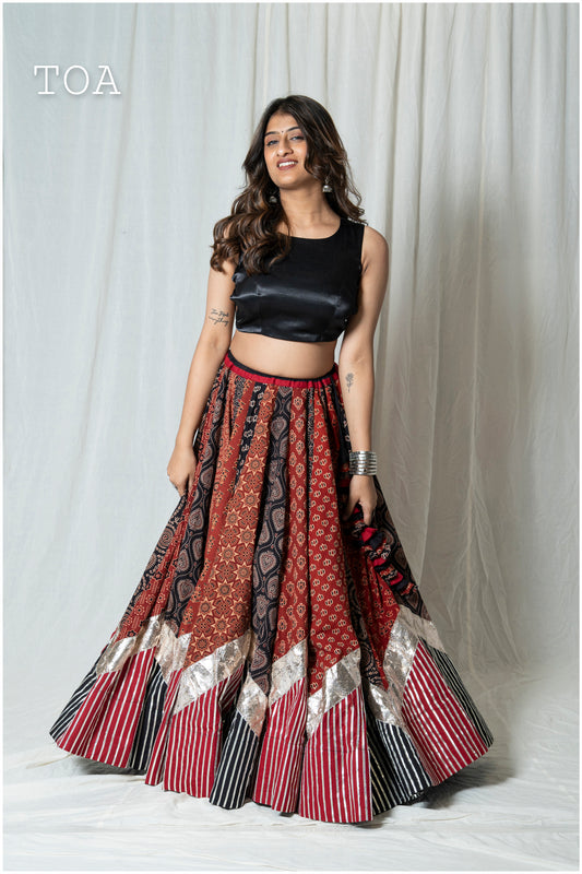 Ajrakh Grace Skirt & Top - Red & Black