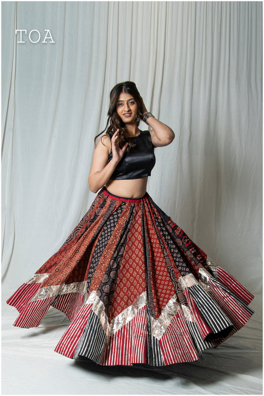 Ajrakh Grace Skirt & Top - Red & Black